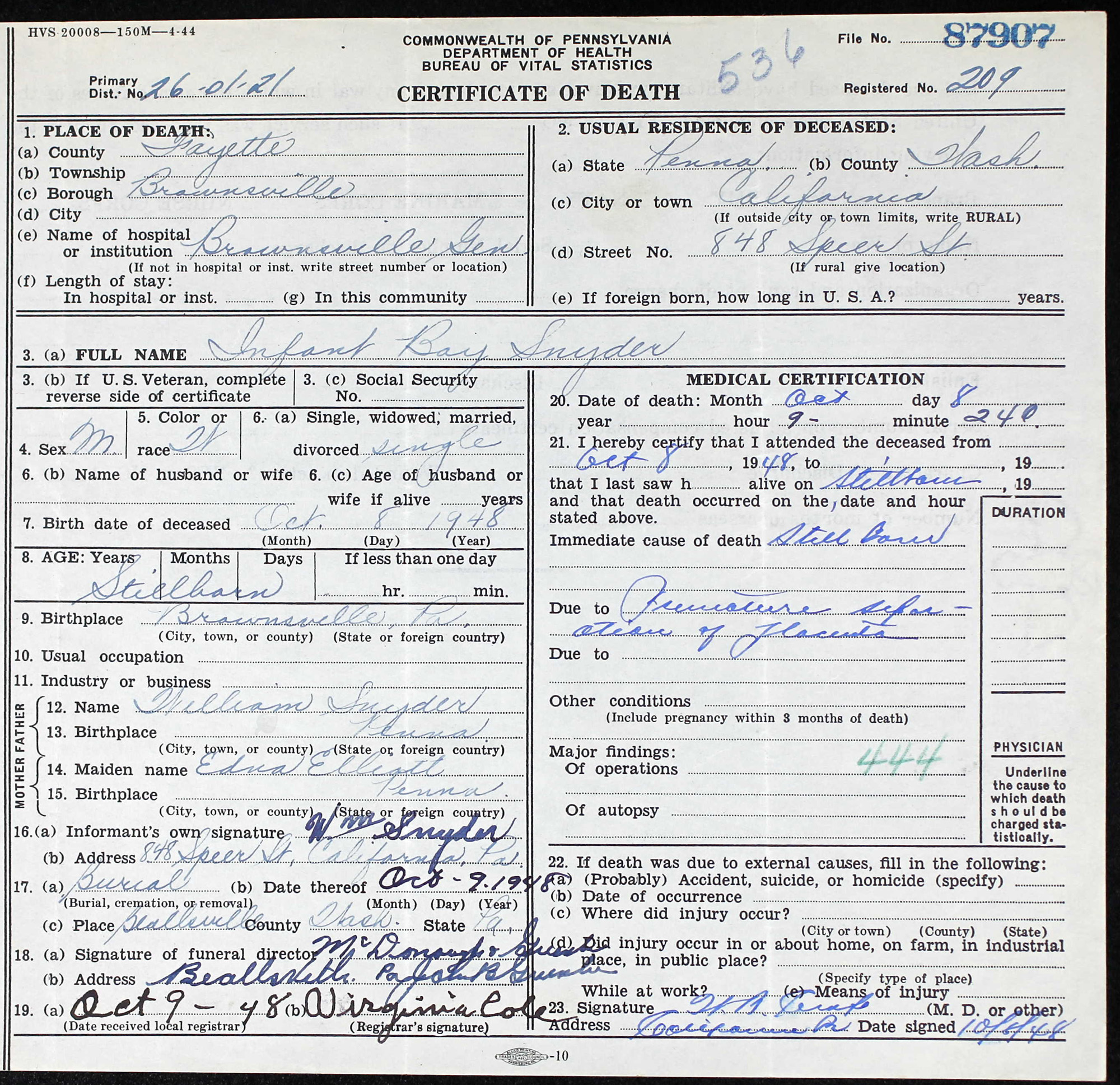 death certificate